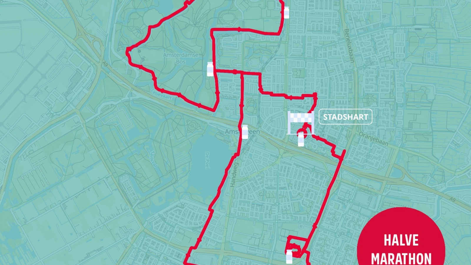 Parcours halve marathon Lentemarathon Amstelveen